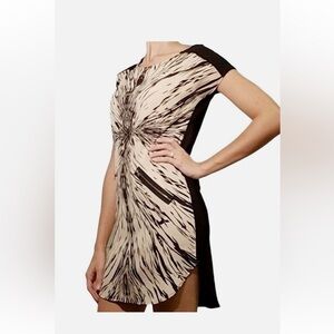 NWT Zara Black and Cream Tribal Print Moto Zipper Tunic